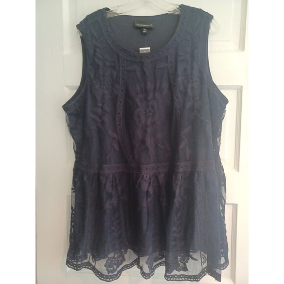 Lane Bryant NWT navy lace blouse 20 plus sz sleeveless sheer lined party holiday - Picture 1 of 10